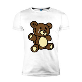 Мужская футболка премиум с принтом Плюшевый медведь в Белгороде, 92% хлопок, 8% лайкра | приталенный силуэт, круглый вырез ворота, длина до линии бедра, короткий рукав | Тематика изображения на принте: животные | медведь | мишка | плюшевый медведь | слезки