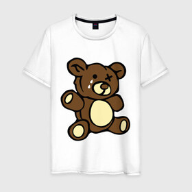 Мужская футболка хлопок с принтом Плюшевый медведь в Белгороде, 100% хлопок | прямой крой, круглый вырез горловины, длина до линии бедер, слегка спущенное плечо. | Тематика изображения на принте: животные | медведь | мишка | плюшевый медведь | слезки
