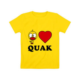Детская футболка хлопок с принтом Duck like quack (утка любит кря-кря) в Белгороде, 100% хлопок | круглый вырез горловины, полуприлегающий силуэт, длина до линии бедер | duck like quack | подарки | сердечко | утка любит кря кря.
животные | уточка