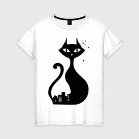 Женская футболка хлопок с принтом влюбленные коты (Кошка) в Белгороде, 100% хлопок | прямой крой, круглый вырез горловины, длина до линии бедер, слегка спущенное плечо | 14 февраля 
 день святого валентина | влюбленные коты | все | для двоих | идеи подарков | киса | кошка | парные