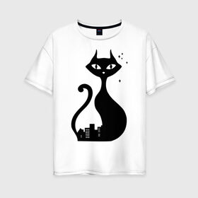 Женская футболка хлопок Oversize с принтом влюбленные коты (Кошка) в Белгороде, 100% хлопок | свободный крой, круглый ворот, спущенный рукав, длина до линии бедер
 | 14 февраля 
 день святого валентина | влюбленные коты | все | для двоих | идеи подарков | киса | кошка | парные