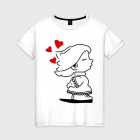 Женская футболка хлопок с принтом парочка с сердечками женская в Белгороде, 100% хлопок | прямой крой, круглый вырез горловины, длина до линии бедер, слегка спущенное плечо | 