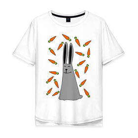 Мужская футболка хлопок Oversize с принтом кролик и морковка парная в Белгороде, 100% хлопок | свободный крой, круглый ворот, “спинка” длиннее передней части | 14 февраля | все | день святого валентина | для двоих | идеи подарков | кролик и морковка | парные