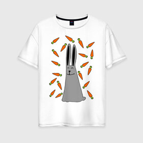 Женская футболка хлопок Oversize с принтом кролик и морковка парная в Белгороде, 100% хлопок | свободный крой, круглый ворот, спущенный рукав, длина до линии бедер
 | 14 февраля | все | день святого валентина | для двоих | идеи подарков | кролик и морковка | парные