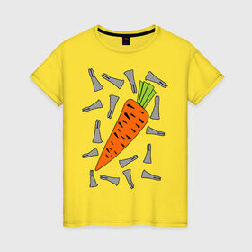 Женская футболка хлопок с принтом морковка и кролик парная в Белгороде, 100% хлопок | прямой крой, круглый вырез горловины, длина до линии бедер, слегка спущенное плечо | Тематика изображения на принте: 14 февраля | все | день святого валентина | для двоих | идеи подарков | морковка и кролик | парные