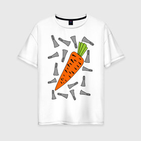 Женская футболка хлопок Oversize с принтом морковка и кролик парная в Белгороде, 100% хлопок | свободный крой, круглый ворот, спущенный рукав, длина до линии бедер
 | 14 февраля | все | день святого валентина | для двоих | идеи подарков | морковка и кролик | парные