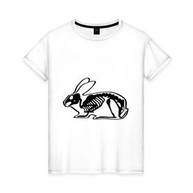 Женская футболка хлопок с принтом Рентген зайца в Белгороде, 100% хлопок | прямой крой, круглый вырез горловины, длина до линии бедер, слегка спущенное плечо | скелет