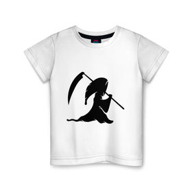 Детская футболка хлопок с принтом Смерть с косой в Белгороде, 100% хлопок | круглый вырез горловины, полуприлегающий силуэт, длина до линии бедер | монстры | привидения и дьяволы | прикольные картинки