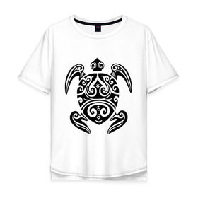 Мужская футболка хлопок Oversize с принтом Морская черепаха в Белгороде, 100% хлопок | свободный крой, круглый ворот, “спинка” длиннее передней части | морская | морская черепаха | трайблы и узоры | черепаха | черепашка