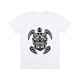 Детская футболка хлопок с принтом Морская черепаха в Белгороде, 100% хлопок | круглый вырез горловины, полуприлегающий силуэт, длина до линии бедер | морская | морская черепаха | трайблы и узоры | черепаха | черепашка