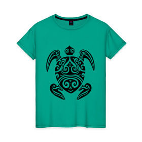 Женская футболка хлопок с принтом Морская черепаха в Белгороде, 100% хлопок | прямой крой, круглый вырез горловины, длина до линии бедер, слегка спущенное плечо | Тематика изображения на принте: морская | морская черепаха | трайблы и узоры | черепаха | черепашка