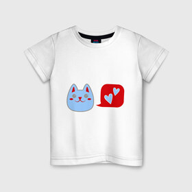 Детская футболка хлопок с принтом Любящий котейка в Белгороде, 100% хлопок | круглый вырез горловины, полуприлегающий силуэт, длина до линии бедер | кошки | любовь | любящий котейка | мурка | сердечки