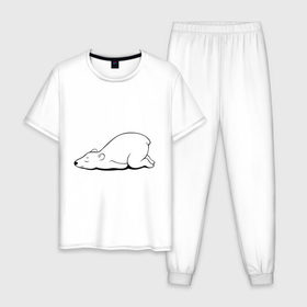 Мужская пижама хлопок с принтом Белый медведь спит в Белгороде, 100% хлопок | брюки и футболка прямого кроя, без карманов, на брюках мягкая резинка на поясе и по низу штанин
 | белый медведь | белый медведь спит | животное | мишка | мишутка | умка