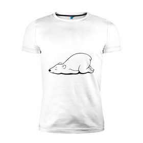 Мужская футболка премиум с принтом Белый медведь спит в Белгороде, 92% хлопок, 8% лайкра | приталенный силуэт, круглый вырез ворота, длина до линии бедра, короткий рукав | белый медведь | белый медведь спит | животное | мишка | мишутка | умка