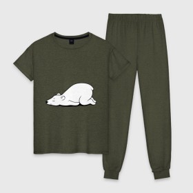 Женская пижама хлопок с принтом Белый медведь спит в Белгороде, 100% хлопок | брюки и футболка прямого кроя, без карманов, на брюках мягкая резинка на поясе и по низу штанин | белый медведь | белый медведь спит | животное | мишка | мишутка | умка