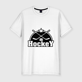 Мужская футболка премиум с принтом Hockey (Хоккей) в Белгороде, 92% хлопок, 8% лайкра | приталенный силуэт, круглый вырез ворота, длина до линии бедра, короткий рукав | hockey | клюшка | лед | спорт | стадион | хоккей | шайба