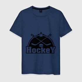 Мужская футболка хлопок с принтом Hockey (Хоккей) в Белгороде, 100% хлопок | прямой крой, круглый вырез горловины, длина до линии бедер, слегка спущенное плечо. | hockey | клюшка | лед | спорт | стадион | хоккей | шайба