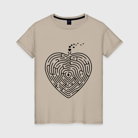Женская футболка хлопок с принтом Лабиринт сердце в Белгороде, 100% хлопок | прямой крой, круглый вырез горловины, длина до линии бедер, слегка спущенное плечо | день святого валентина | идеи подарков | лабиринт | лабиринт сердце | любовь | сердца