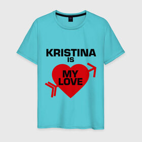 Мужская футболка хлопок с принтом Кристина - моя любовь в Белгороде, 100% хлопок | прямой крой, круглый вырез горловины, длина до линии бедер, слегка спущенное плечо. | имена | кристина | кристина   моя любовь | любовь | моя любовь | сердце