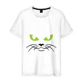 Мужская футболка хлопок с принтом Кошачьи глазки в Белгороде, 100% хлопок | прямой крой, круглый вырез горловины, длина до линии бедер, слегка спущенное плечо. | глазки | киса | кошачьи глазки | кошки | мурка | усы