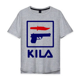 Мужская футболка хлопок Oversize с принтом Kila в Белгороде, 100% хлопок | свободный крой, круглый ворот, “спинка” длиннее передней части | 23 февраля | kila | выстрел | нож | пистолет | угроза