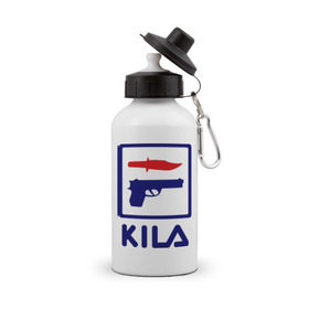 Бутылка спортивная с принтом Kila в Белгороде, металл | емкость — 500 мл, в комплекте две пластиковые крышки и карабин для крепления | 23 февраля | kila | выстрел | нож | пистолет | угроза