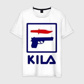 Мужская футболка хлопок с принтом Kila в Белгороде, 100% хлопок | прямой крой, круглый вырез горловины, длина до линии бедер, слегка спущенное плечо. | 23 февраля | kila | выстрел | нож | пистолет | угроза