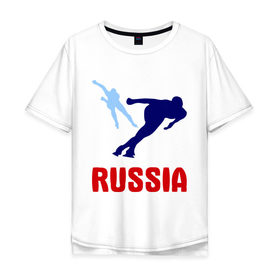 Мужская футболка хлопок Oversize с принтом Конькобежцы в Белгороде, 100% хлопок | свободный крой, круглый ворот, “спинка” длиннее передней части | коньки | конькобежцы | олимпиада | разное спортивное | спорт | спортсмены