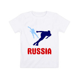 Детская футболка хлопок с принтом Конькобежцы в Белгороде, 100% хлопок | круглый вырез горловины, полуприлегающий силуэт, длина до линии бедер | коньки | конькобежцы | олимпиада | разное спортивное | спорт | спортсмены