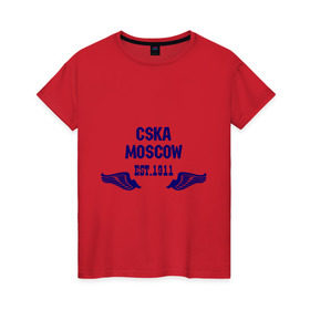 Женская футболка хлопок с принтом CSKA Moscow в Белгороде, 100% хлопок | прямой крой, круглый вырез горловины, длина до линии бедер, слегка спущенное плечо | цска