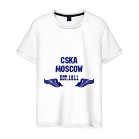 Мужская футболка хлопок с принтом CSKA Moscow в Белгороде, 100% хлопок | прямой крой, круглый вырез горловины, длина до линии бедер, слегка спущенное плечо. | цска