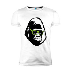 Мужская футболка премиум с принтом Горилла в очках в Белгороде, 92% хлопок, 8% лайкра | приталенный силуэт, круглый вырез ворота, длина до линии бедра, короткий рукав | Тематика изображения на принте: гаврила | горилла в очках | животные | обезьяна | прикольные картинки
