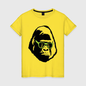 Женская футболка хлопок с принтом Горилла в очках в Белгороде, 100% хлопок | прямой крой, круглый вырез горловины, длина до линии бедер, слегка спущенное плечо | гаврила | горилла в очках | животные | обезьяна | прикольные картинки