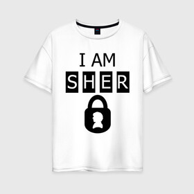 Женская футболка хлопок Oversize с принтом I am sher locked в Белгороде, 100% хлопок | свободный крой, круглый ворот, спущенный рукав, длина до линии бедер
 | i am sher locked | кино | мультфильмы и тв 
ищейка | сыщик | шерлок холмс