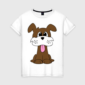 Женская футболка хлопок с принтом Милая собачка в Белгороде, 100% хлопок | прямой крой, круглый вырез горловины, длина до линии бедер, слегка спущенное плечо | 
