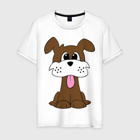 Мужская футболка хлопок с принтом Милая собачка в Белгороде, 100% хлопок | прямой крой, круглый вырез горловины, длина до линии бедер, слегка спущенное плечо. | 