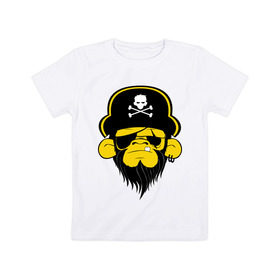 Детская футболка хлопок с принтом Горилла пират в Белгороде, 100% хлопок | круглый вырез горловины, полуприлегающий силуэт, длина до линии бедер | Тематика изображения на принте: пират