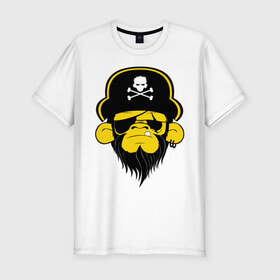Мужская футболка премиум с принтом Горилла пират в Белгороде, 92% хлопок, 8% лайкра | приталенный силуэт, круглый вырез ворота, длина до линии бедра, короткий рукав | пират