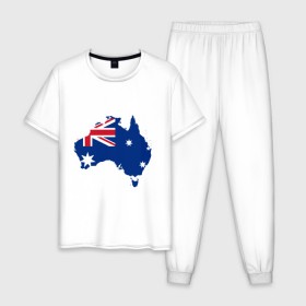 Мужская пижама хлопок с принтом Флаг Австралии в Белгороде, 100% хлопок | брюки и футболка прямого кроя, без карманов, на брюках мягкая резинка на поясе и по низу штанин
 | 