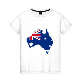 Женская футболка хлопок с принтом Флаг Австралии в Белгороде, 100% хлопок | прямой крой, круглый вырез горловины, длина до линии бедер, слегка спущенное плечо | Тематика изображения на принте: 