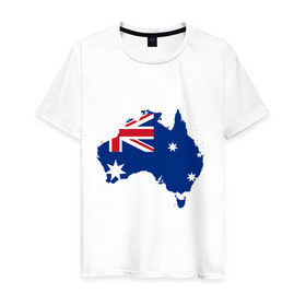 Мужская футболка хлопок с принтом Флаг Австралии в Белгороде, 100% хлопок | прямой крой, круглый вырез горловины, длина до линии бедер, слегка спущенное плечо. | 