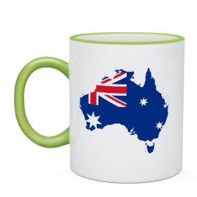 Кружка двухцветная с принтом Флаг Австралии в Белгороде, керамика | объем — 330 мл, диаметр — 80 мм. Цветная ручка и кайма сверху, в некоторых цветах — вся внутренняя часть | Тематика изображения на принте: 