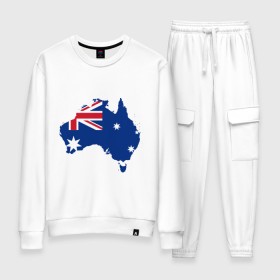 Женский костюм хлопок с принтом Флаг Австралии в Белгороде, 100% хлопок | на свитшоте круглая горловина, мягкая резинка по низу. Брюки заужены к низу, на них два вида карманов: два 