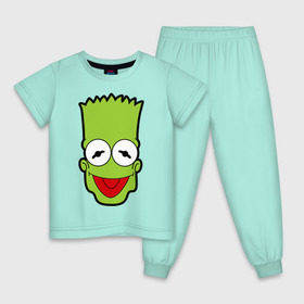 Детская пижама хлопок с принтом Барт-Кермит в Белгороде, 100% хлопок |  брюки и футболка прямого кроя, без карманов, на брюках мягкая резинка на поясе и по низу штанин
 | барт | барт кермит | кино | лягушка | мультфильмы и тв | симпсоны