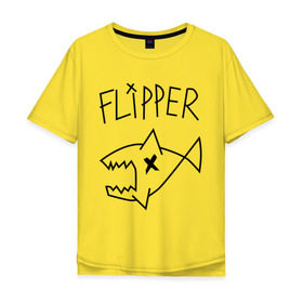 Мужская футболка хлопок Oversize с принтом Flipper в Белгороде, 100% хлопок | свободный крой, круглый ворот, “спинка” длиннее передней части | Тематика изображения на принте: nirvana | акула | курта кобейна flipper | музыка | рок