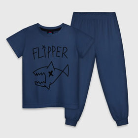 Детская пижама хлопок с принтом Flipper в Белгороде, 100% хлопок |  брюки и футболка прямого кроя, без карманов, на брюках мягкая резинка на поясе и по низу штанин
 | Тематика изображения на принте: nirvana | акула | курта кобейна flipper | музыка | рок
