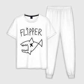 Мужская пижама хлопок с принтом Flipper в Белгороде, 100% хлопок | брюки и футболка прямого кроя, без карманов, на брюках мягкая резинка на поясе и по низу штанин
 | Тематика изображения на принте: nirvana | акула | курта кобейна flipper | музыка | рок