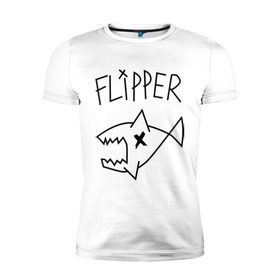 Мужская футболка премиум с принтом Flipper в Белгороде, 92% хлопок, 8% лайкра | приталенный силуэт, круглый вырез ворота, длина до линии бедра, короткий рукав | nirvana | акула | курта кобейна flipper | музыка | рок
