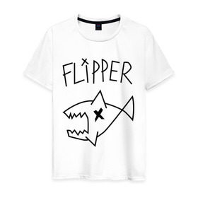 Мужская футболка хлопок с принтом Flipper в Белгороде, 100% хлопок | прямой крой, круглый вырез горловины, длина до линии бедер, слегка спущенное плечо. | nirvana | акула | курта кобейна flipper | музыка | рок