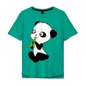 Мужская футболка хлопок Oversize с принтом Пандочка и бамбук в Белгороде, 100% хлопок | свободный крой, круглый ворот, “спинка” длиннее передней части | Тематика изображения на принте: панда